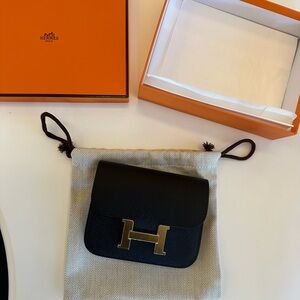 Hermes Constance Slim Wallet Noir New Box Receipt